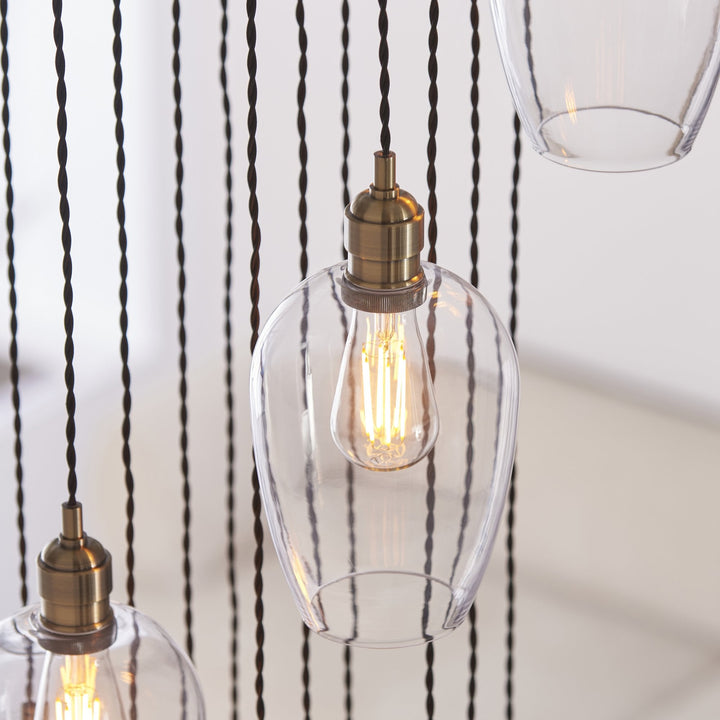 Endon 120645 13 Light Pendant Antique Brass Plate & Clear Glass