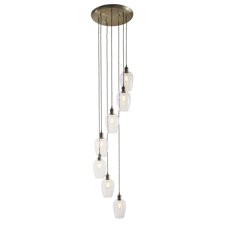 Endon 120646 7 Light Pendant Antique Brass Plate & Clear Glass