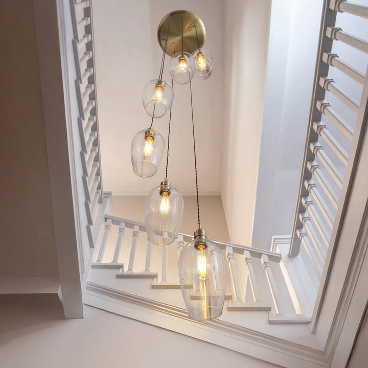 Endon 120646 7 Light Pendant Antique Brass Plate & Clear Glass