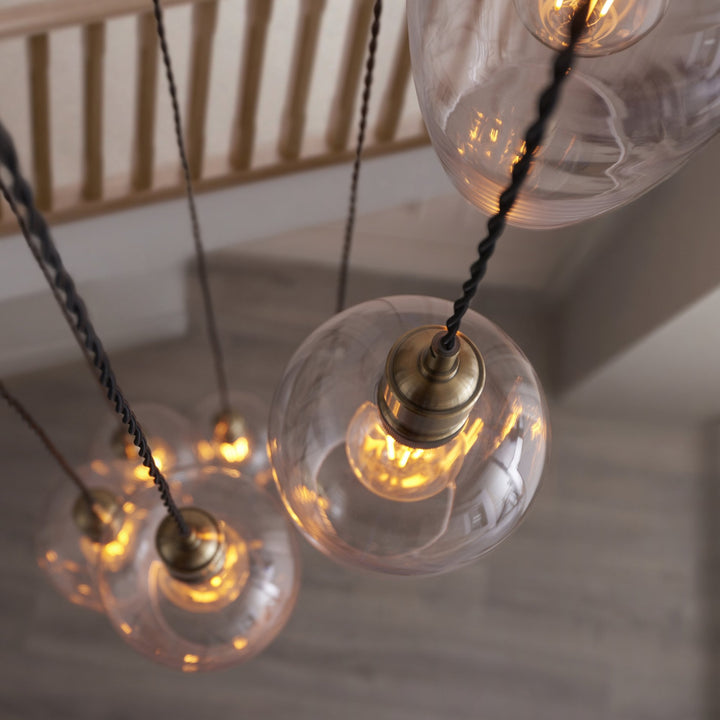 Endon 120646 7 Light Pendant Antique Brass Plate & Clear Glass