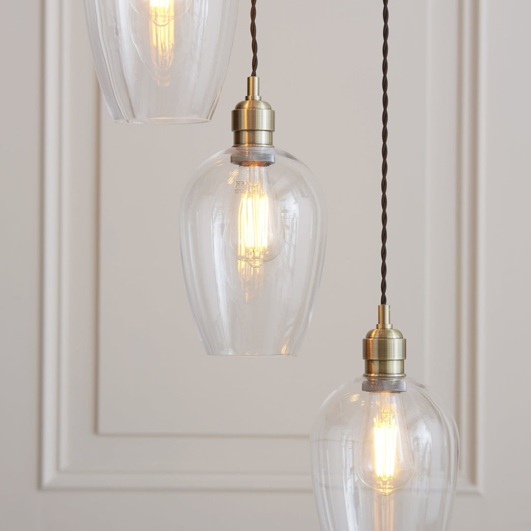 Endon 120646 7 Light Pendant Antique Brass Plate & Clear Glass