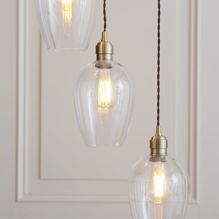 Endon 120646 7 Light Pendant Antique Brass Plate & Clear Glass