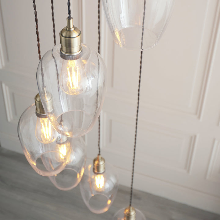 Endon 120646 7 Light Pendant Antique Brass Plate & Clear Glass