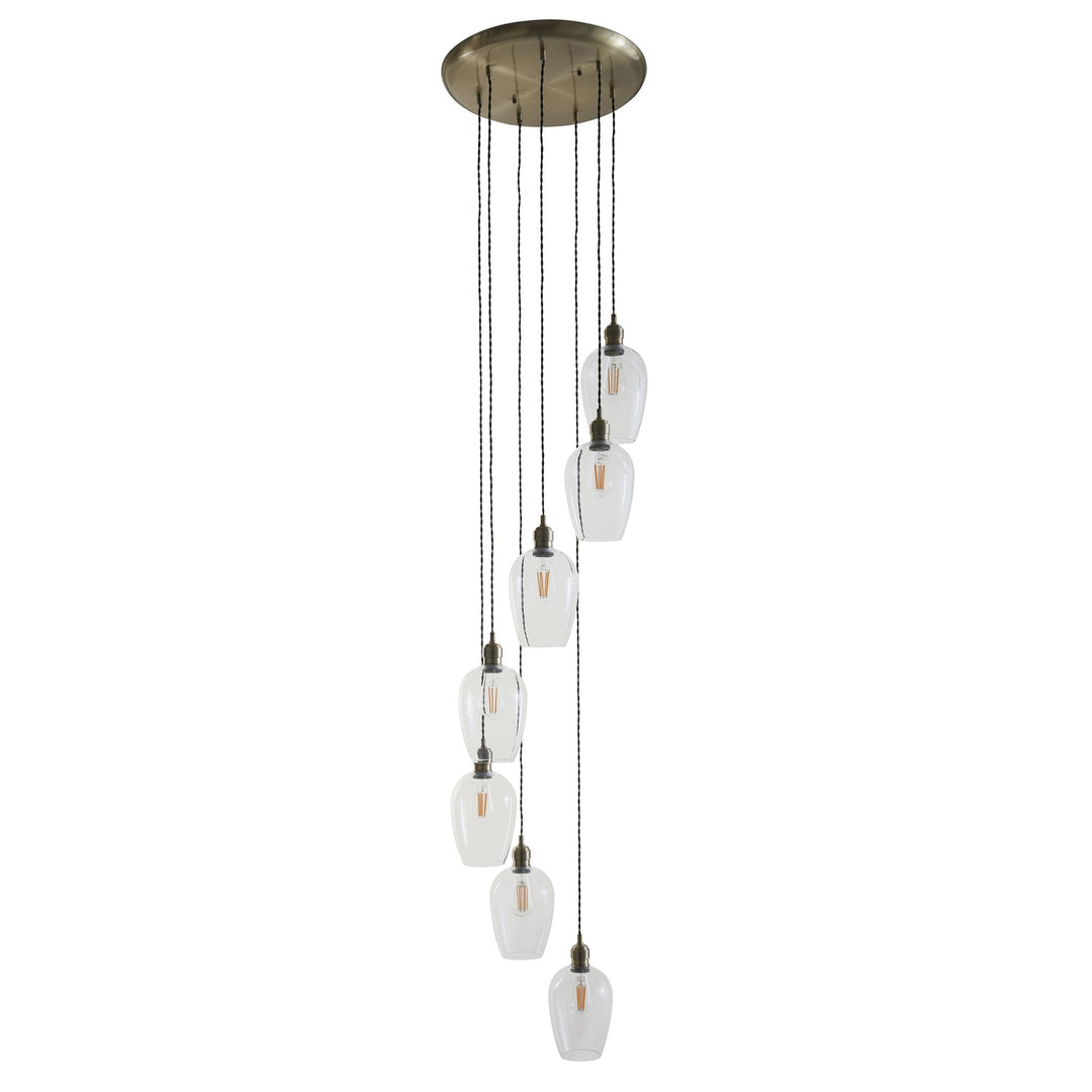 Endon 120646 7 Light Pendant Antique Brass Plate & Clear Glass