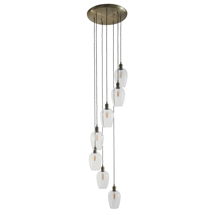 Endon 120646 7 Light Pendant Antique Brass Plate & Clear Glass