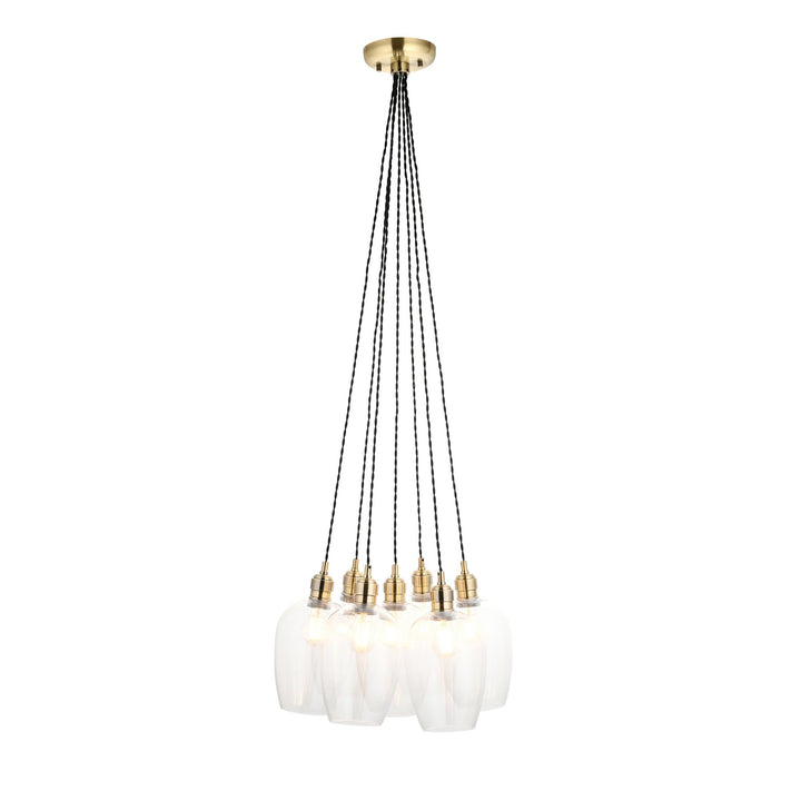 Endon 120647 7 Light Pendant Antique Brass Plate & Clear Glass