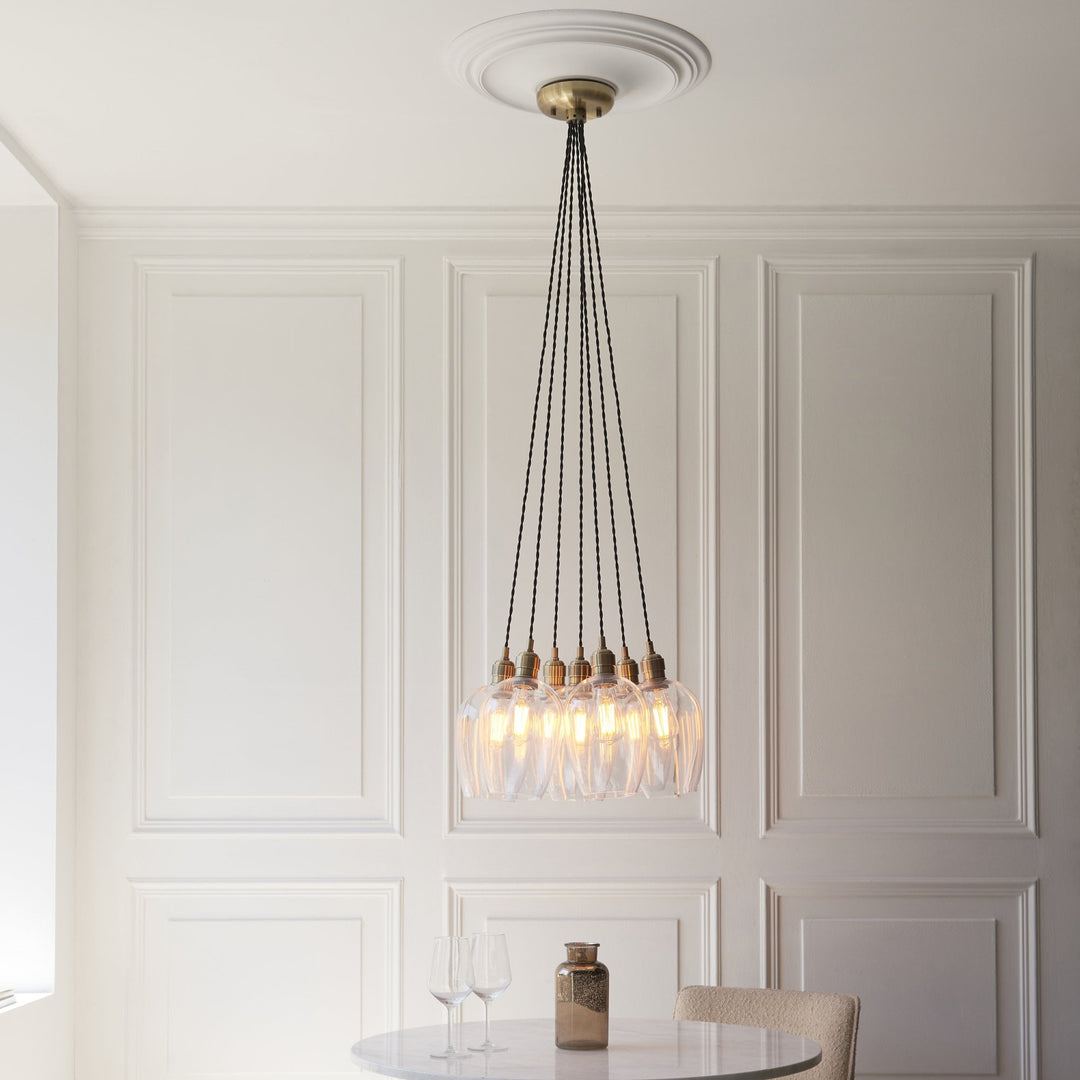Endon 120647 7 Light Pendant Antique Brass Plate & Clear Glass
