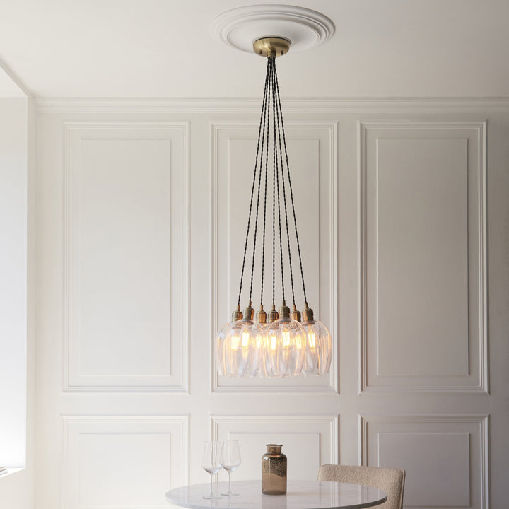Endon 120647 7 Light Pendant Antique Brass Plate & Clear Glass