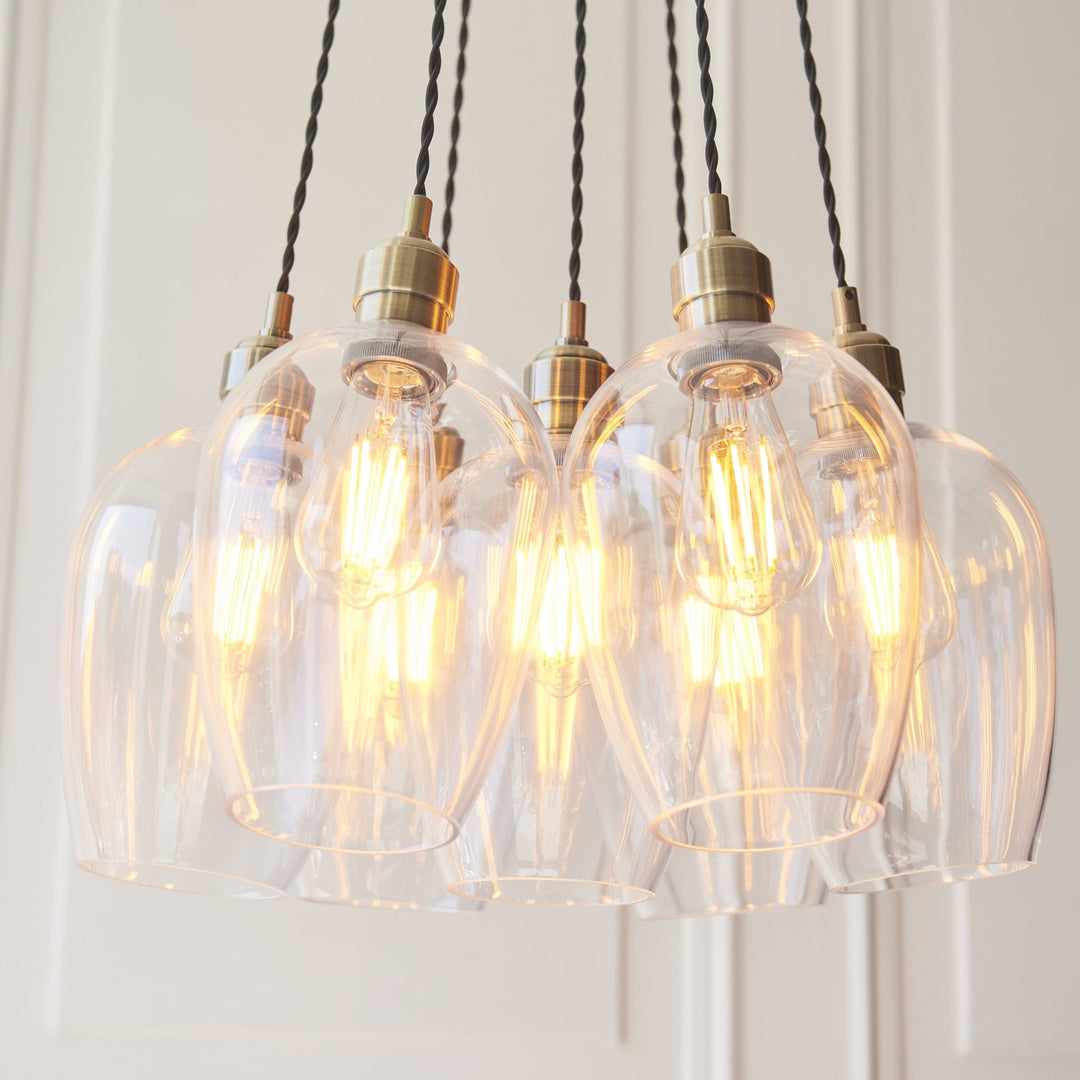 Endon 120647 7 Light Pendant Antique Brass Plate & Clear Glass