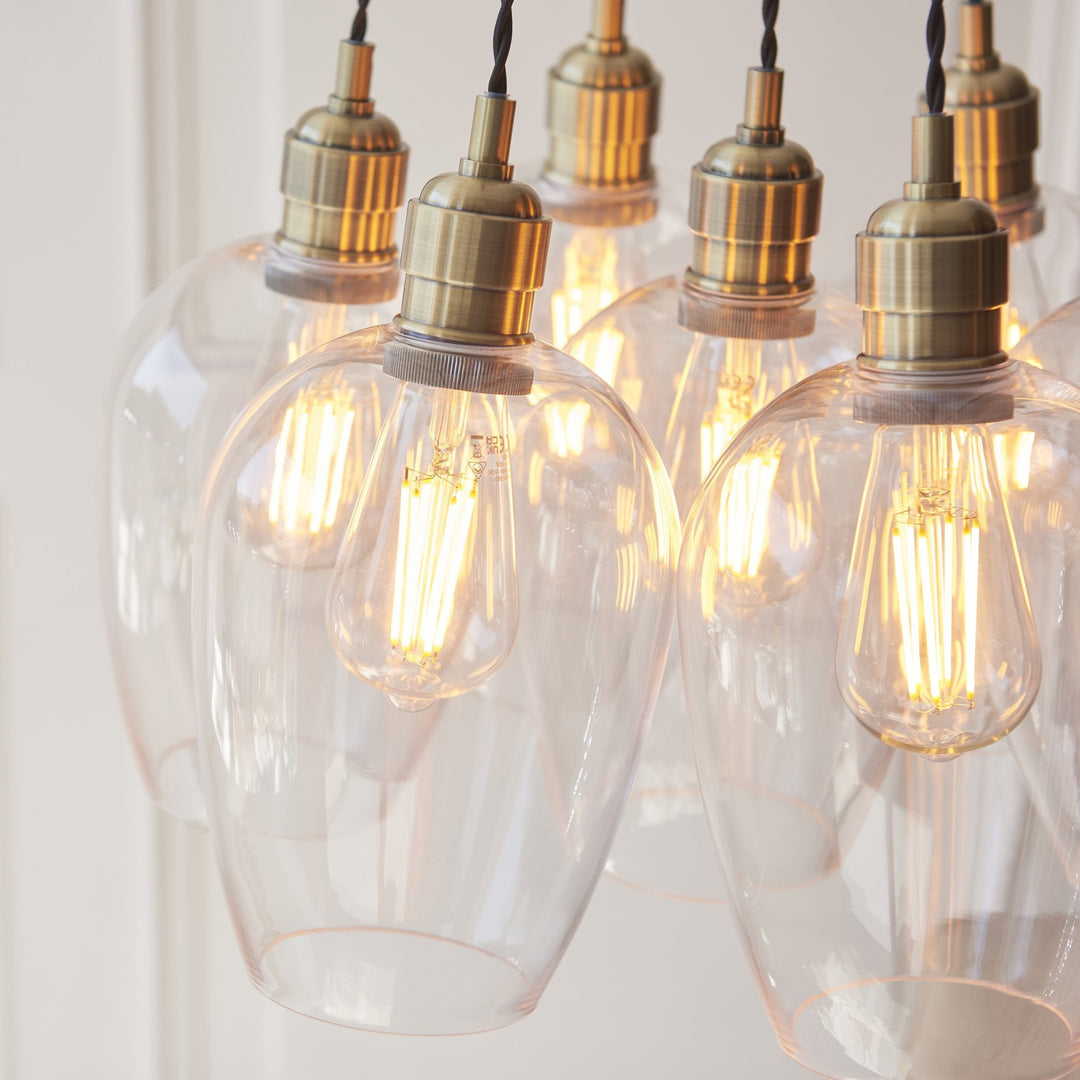 Endon 120647 7 Light Pendant Antique Brass Plate & Clear Glass