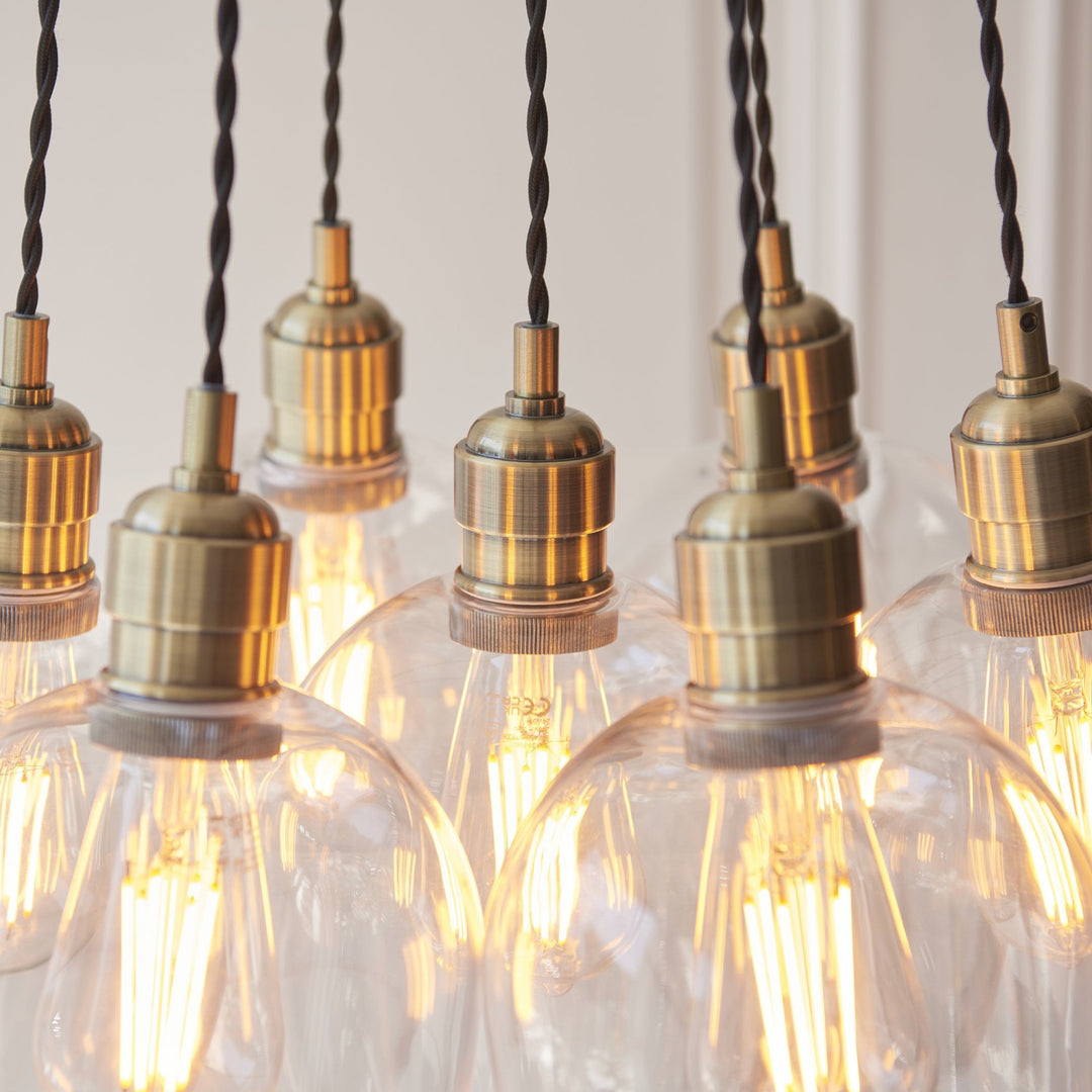 Endon 120647 7 Light Pendant Antique Brass Plate & Clear Glass