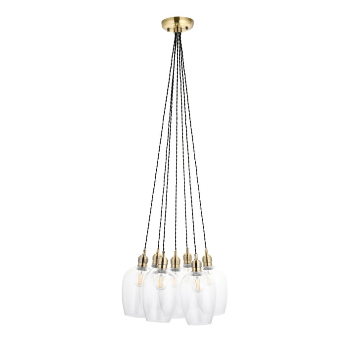 Endon 120647 7 Light Pendant Antique Brass Plate & Clear Glass