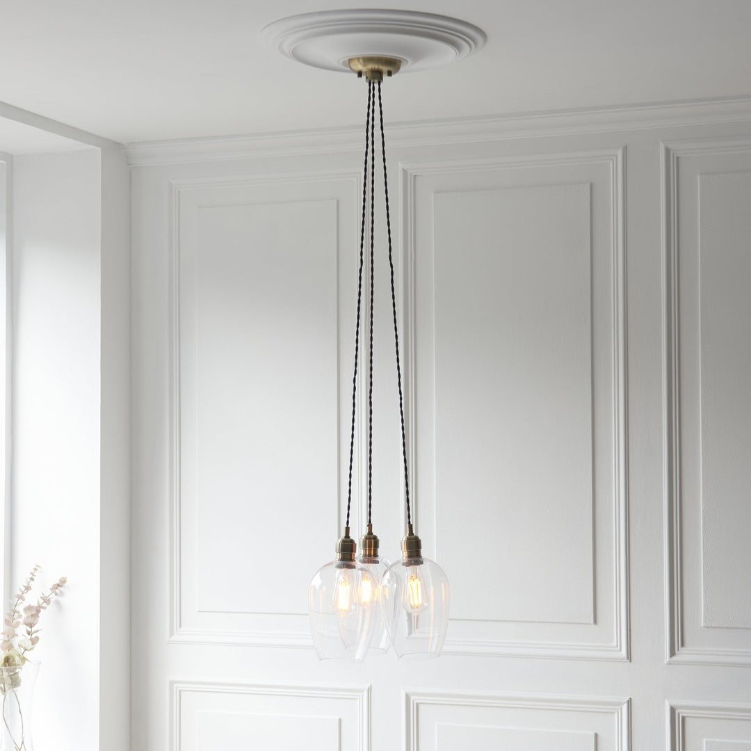Endon 120648 3 Light Pendant Antique Brass Plate & Clear Glass