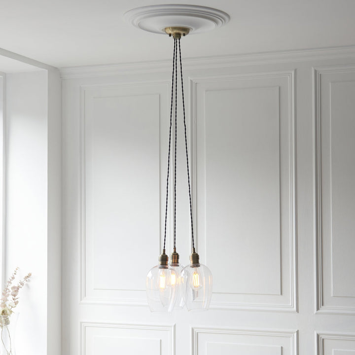 Endon 120648 3 Light Pendant Antique Brass Plate & Clear Glass