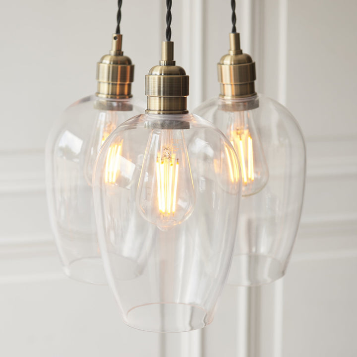 Endon 120648 3 Light Pendant Antique Brass Plate & Clear Glass