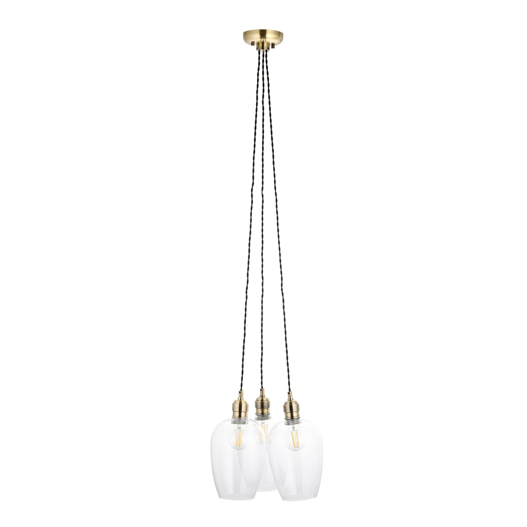 Endon 120648 3 Light Pendant Antique Brass Plate & Clear Glass