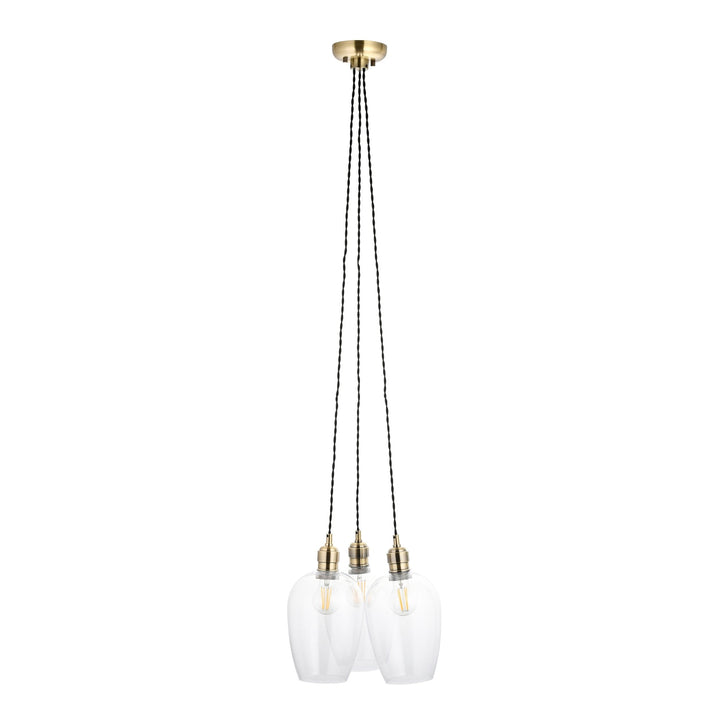 Endon 120648 3 Light Pendant Antique Brass Plate & Clear Glass