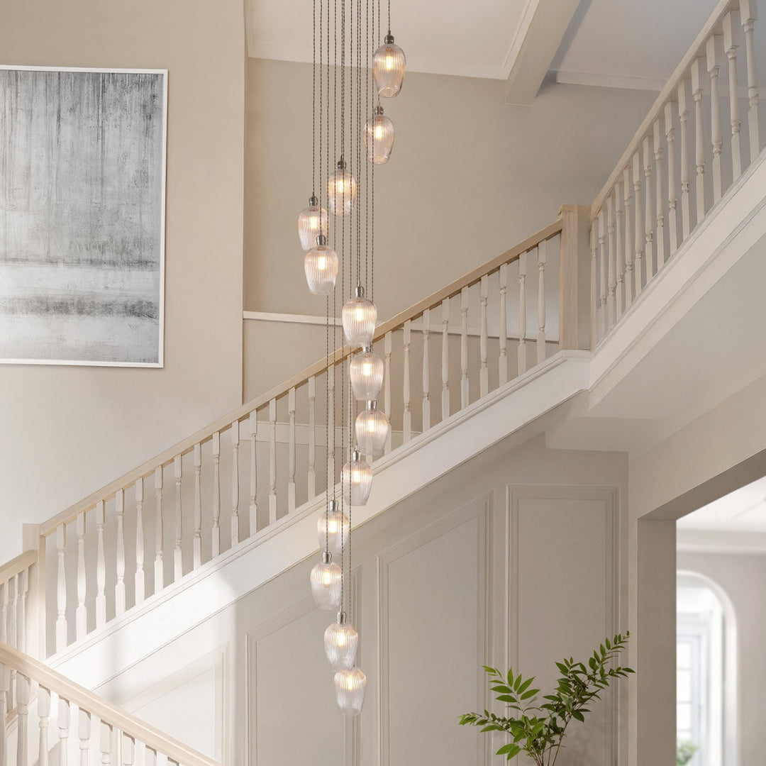 Endon 120649 13 Light Pendant Bright Nickel Plate & Clear Ribbed Glass