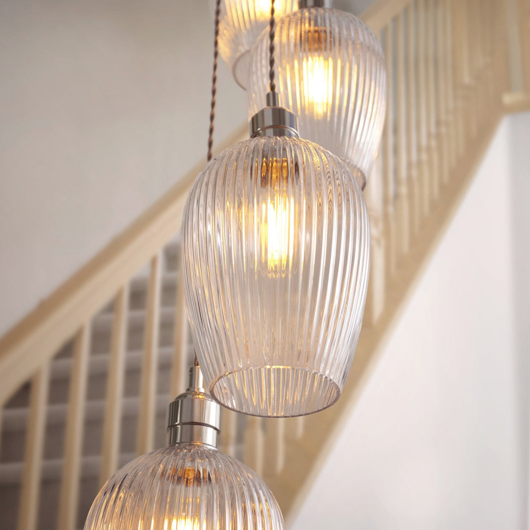Endon 120649 13 Light Pendant Bright Nickel Plate & Clear Ribbed Glass