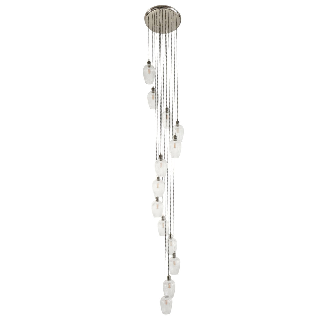 Endon 120649 13 Light Pendant Bright Nickel Plate & Clear Ribbed Glass