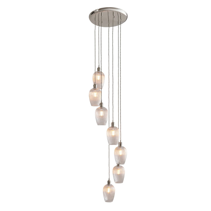 Endon 120650 7 Light Pendant Bright Nickel Plate & Clear Ribbed Glass