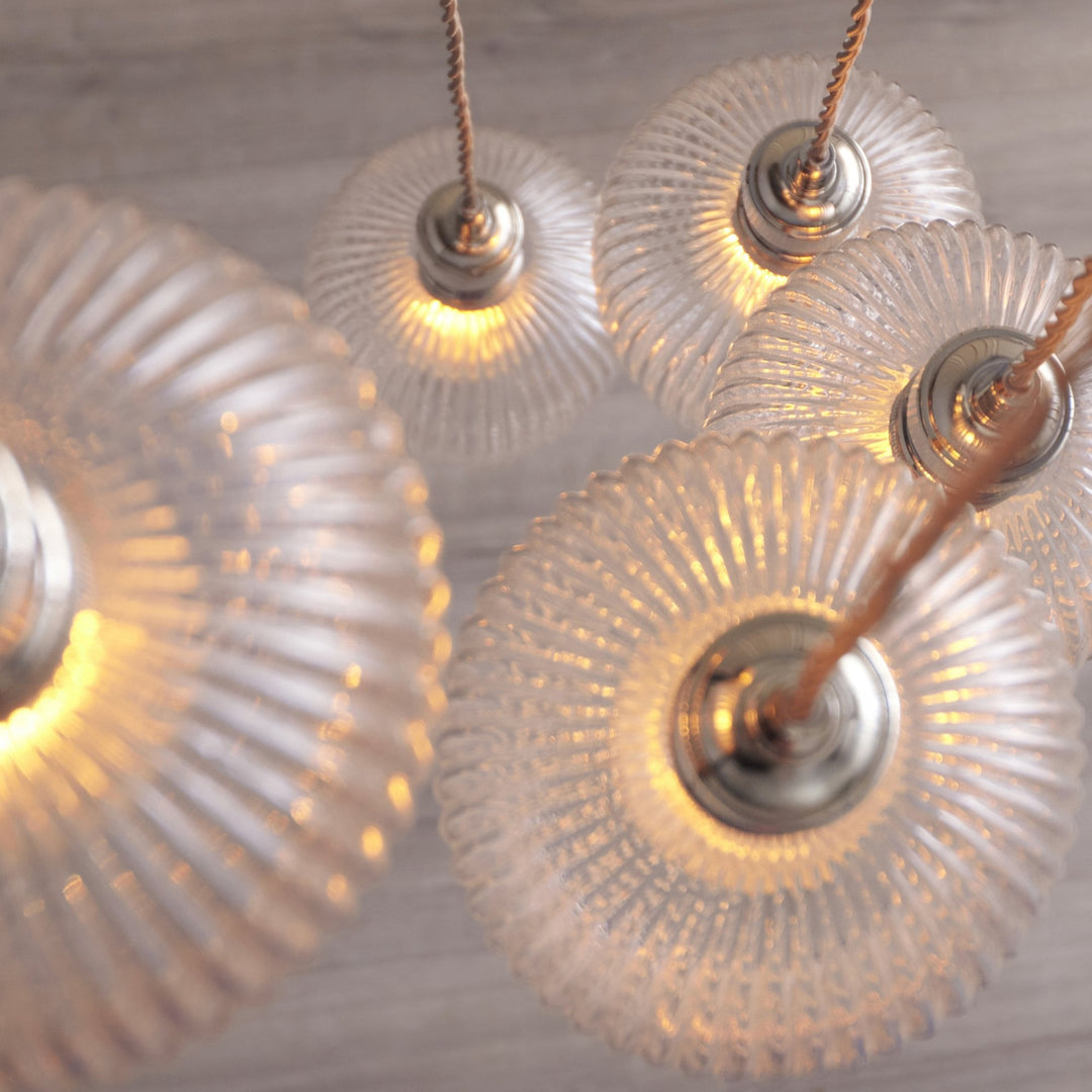 Endon 120650 7 Light Pendant Bright Nickel Plate & Clear Ribbed Glass