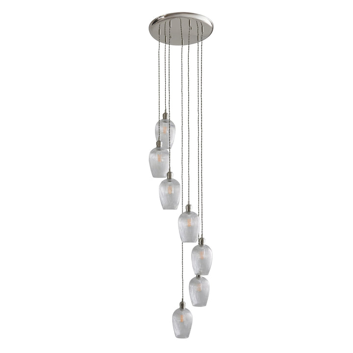 Endon 120650 7 Light Pendant Bright Nickel Plate & Clear Ribbed Glass