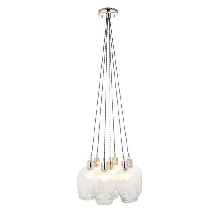 Endon 120651 7 Light Pendant Bright Nickel Plate & Clear Ribbed Glass