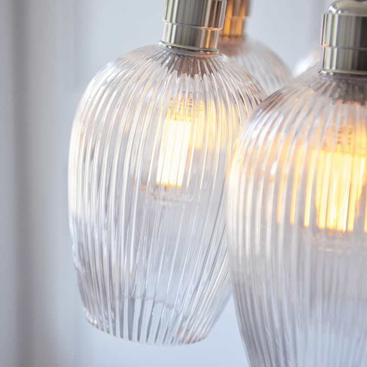 Endon 120651 7 Light Pendant Bright Nickel Plate & Clear Ribbed Glass