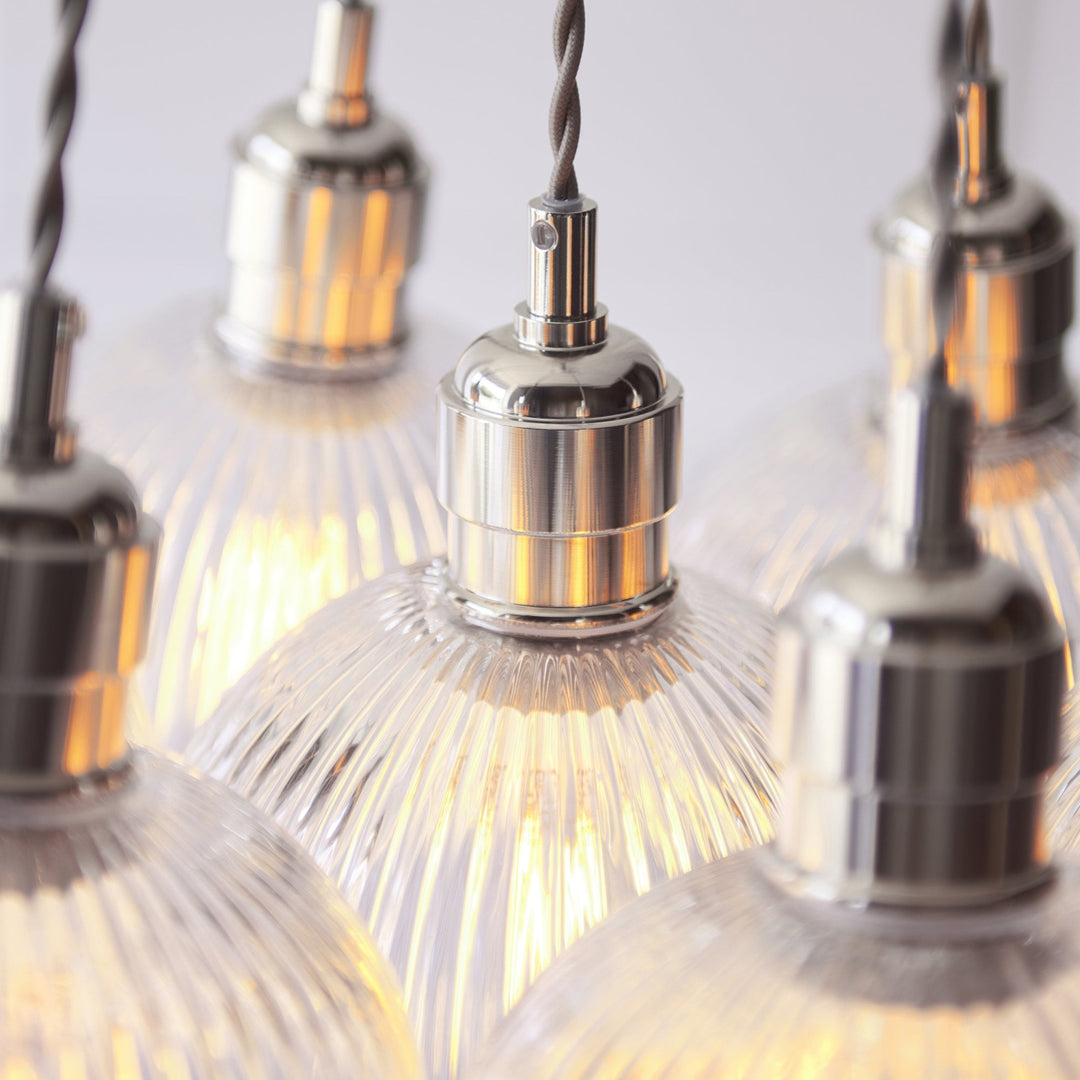 Endon 120651 7 Light Pendant Bright Nickel Plate & Clear Ribbed Glass