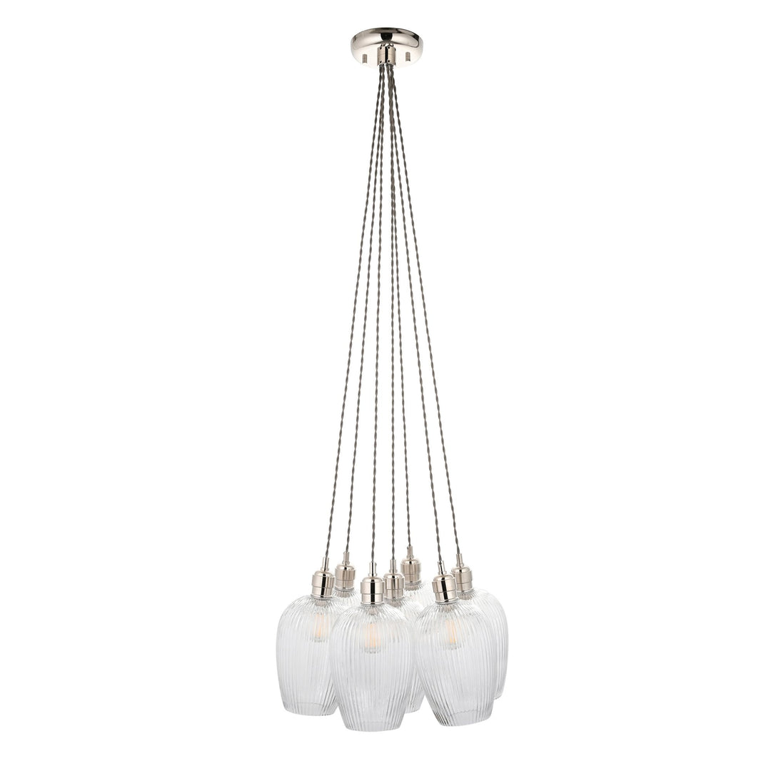 Endon 120651 7 Light Pendant Bright Nickel Plate & Clear Ribbed Glass