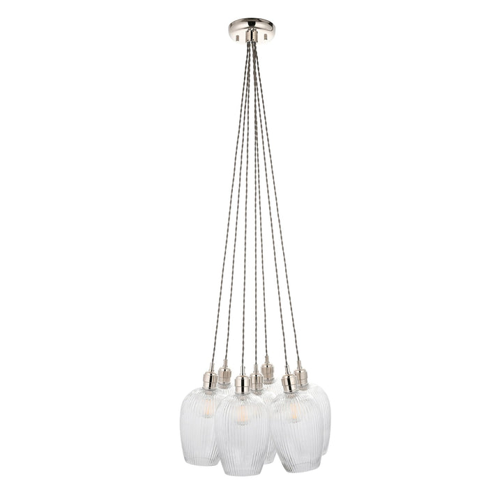 Endon 120651 7 Light Pendant Bright Nickel Plate & Clear Ribbed Glass