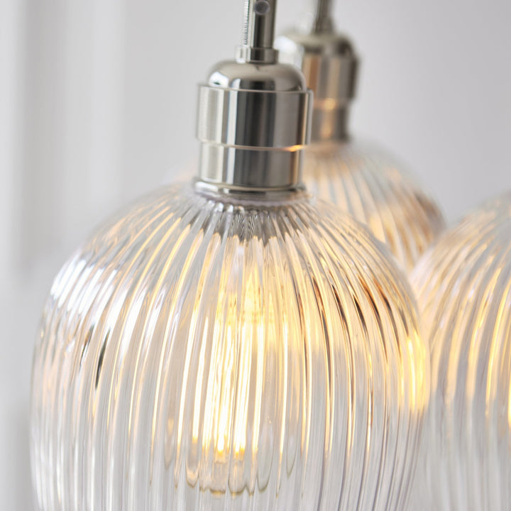 Endon 120652 3 Light Pendant Bright Nickel Plate & Clear Ribbed Glass