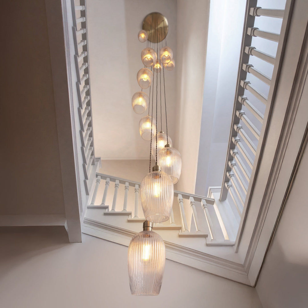 Endon 120653 13 Light Pendant Antique Brass Plate & Clear Ribbed Glass