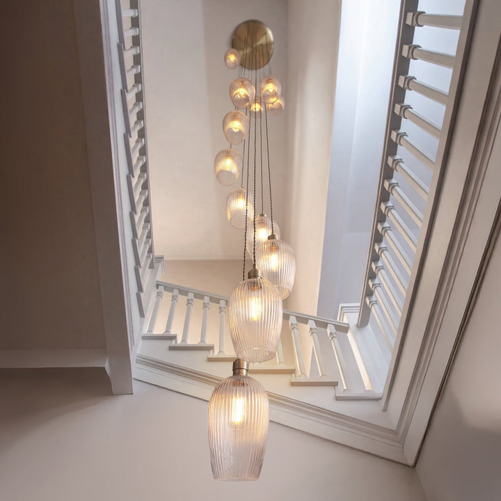 Endon 120653 13 Light Pendant Antique Brass Plate & Clear Ribbed Glass