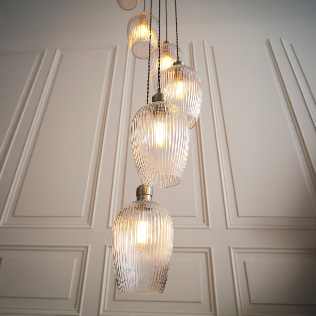 Endon 120653 13 Light Pendant Antique Brass Plate & Clear Ribbed Glass