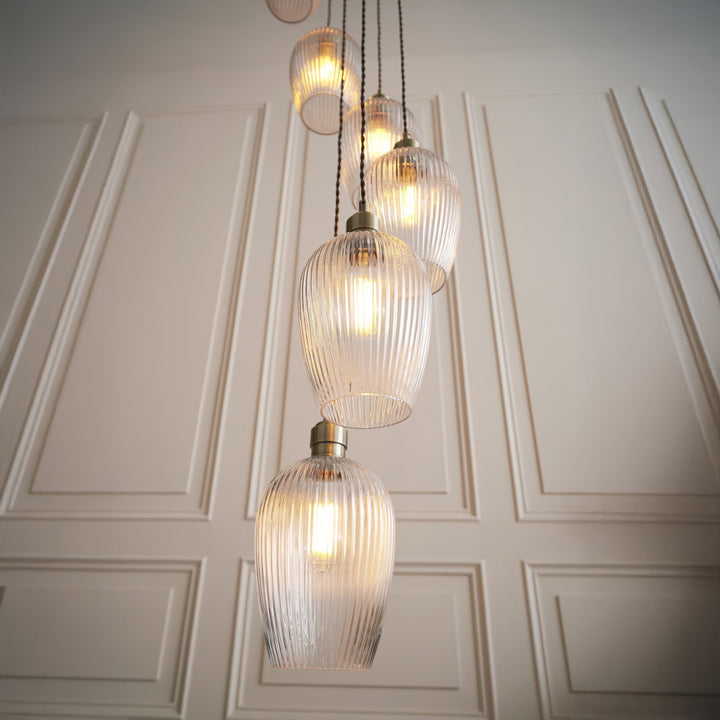 Endon 120653 13 Light Pendant Antique Brass Plate & Clear Ribbed Glass