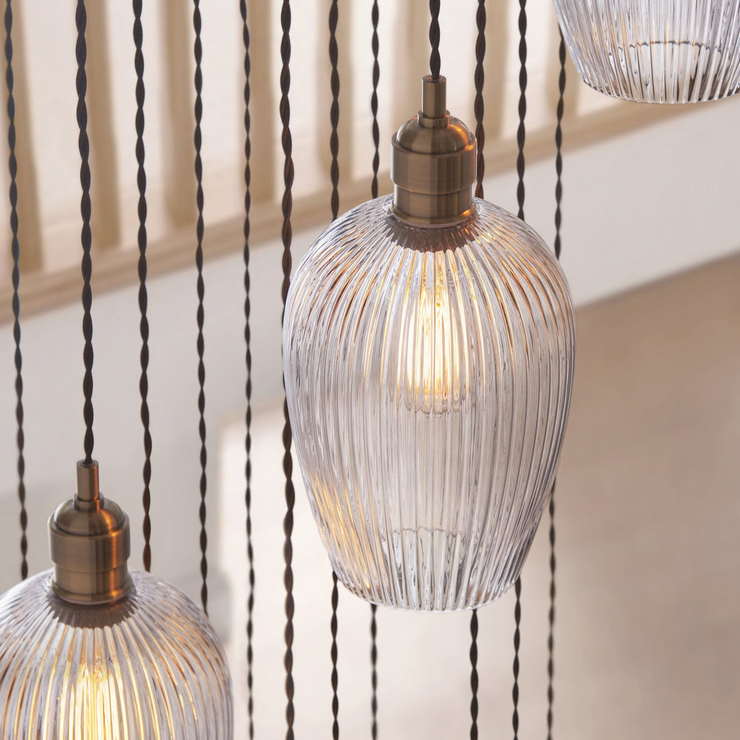 Endon 120653 13 Light Pendant Antique Brass Plate & Clear Ribbed Glass