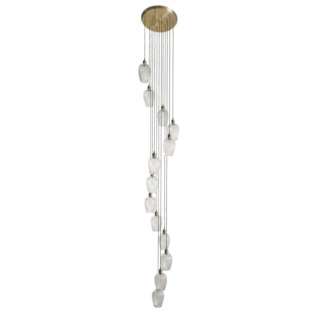 Endon 120653 13 Light Pendant Antique Brass Plate & Clear Ribbed Glass