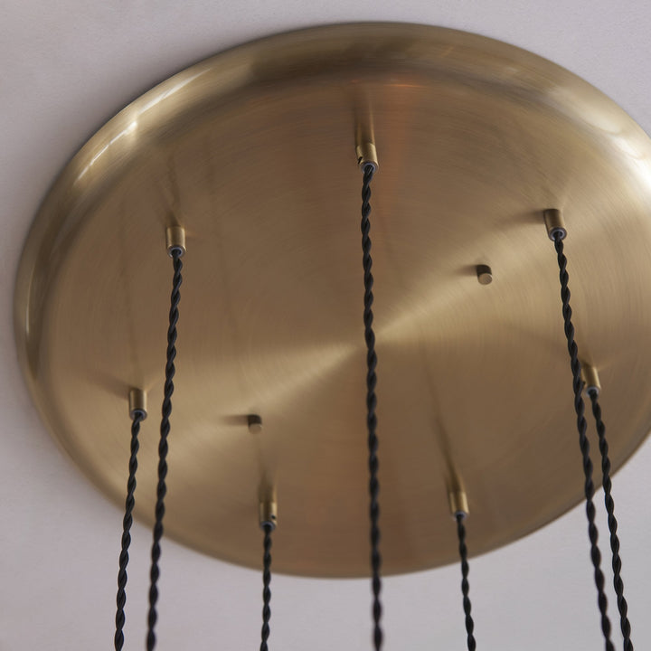 Endon 120654 7 Light Pendant Antique Brass Plate & Clear Ribbed Glass