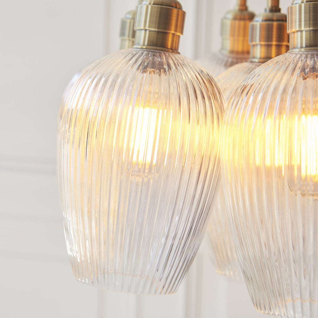 Endon 120655 7 Light Pendant Antique Brass Plate & Clear Ribbed Glass