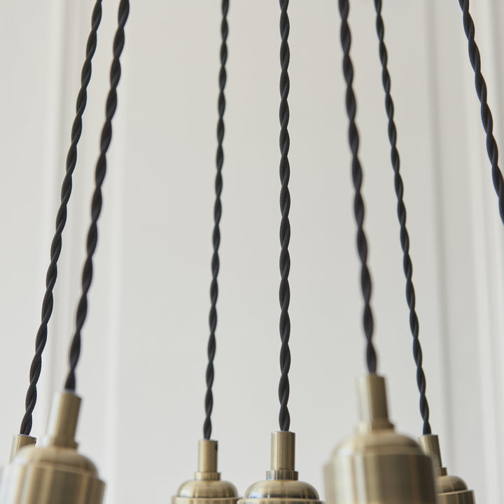 Endon 120655 7 Light Pendant Antique Brass Plate & Clear Ribbed Glass