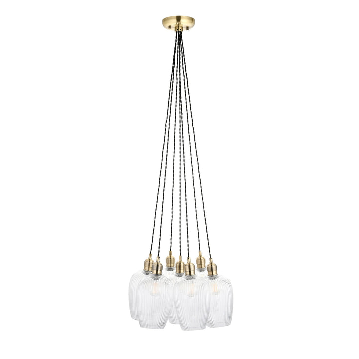 Endon 120655 7 Light Pendant Antique Brass Plate & Clear Ribbed Glass