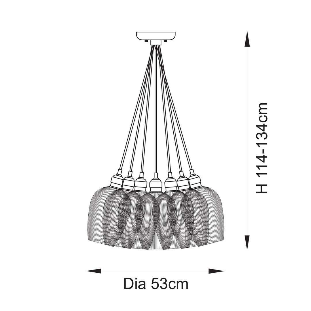 Endon 120655 7 Light Pendant Antique Brass Plate & Clear Ribbed Glass