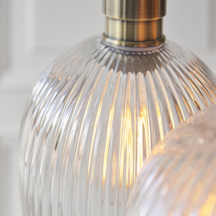 Endon 120656 3 Light Pendant Antique Brass Plate & Clear Ribbed Glass
