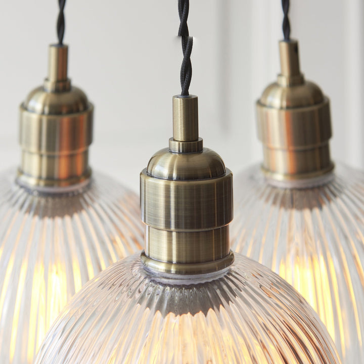 Endon 120656 3 Light Pendant Antique Brass Plate & Clear Ribbed Glass
