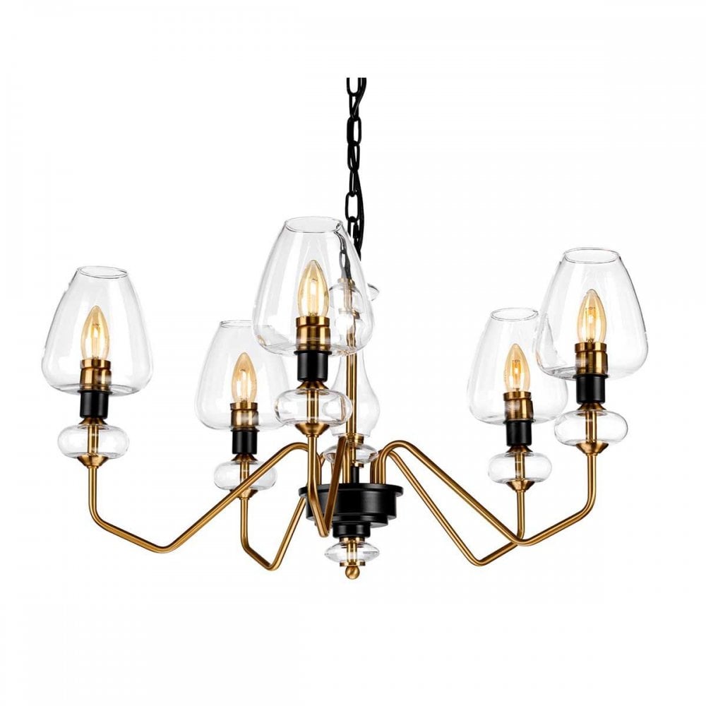Elstead DL-ARMAND5-AB Armand 5 Light Chandelier Aged Brass Plated &amp; Charcoal Black Paint