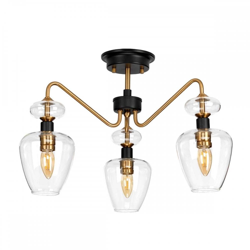 Elstead DL-ARMAND-SF3-AB Armand 3 Light Semi-Flush Aged Brass Plated &amp; Charcoal Black Paint
