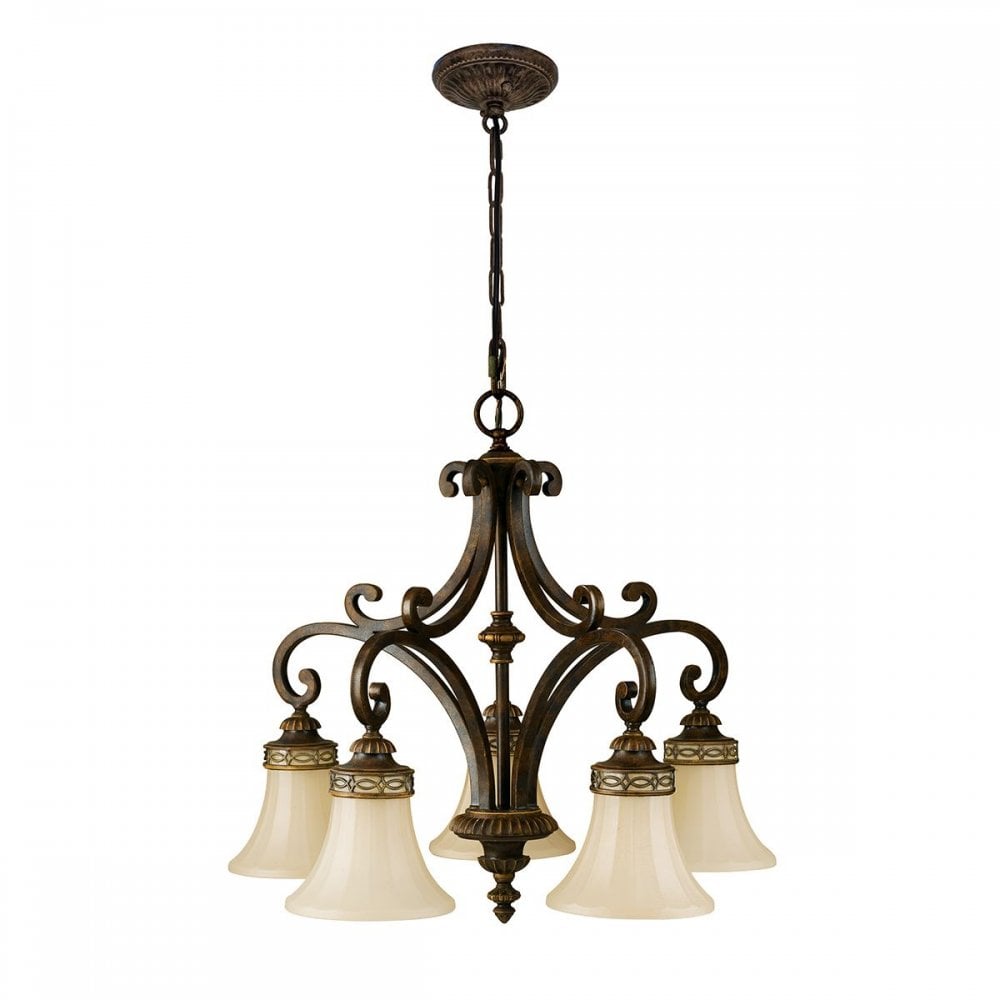 Feiss FE-DRAWING-ROOM5 Drawing Room 5 Light Chandelier Walnut