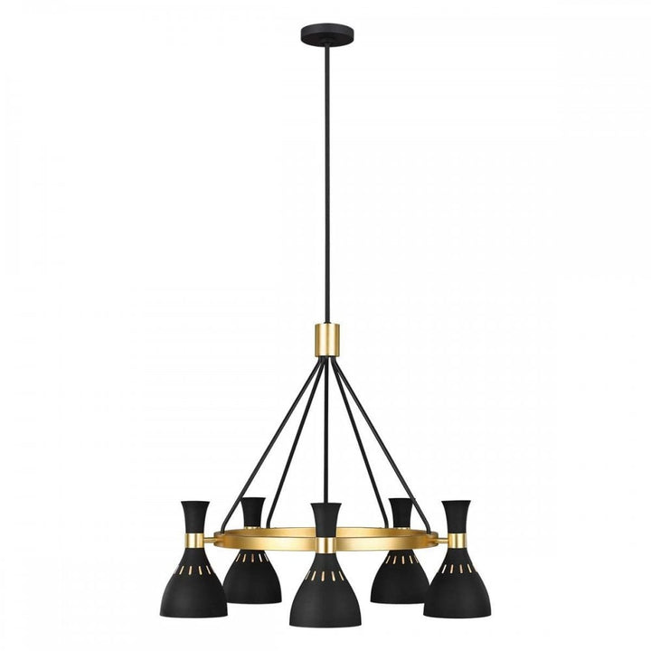 Feiss FE-JOAN5-MB Joan 5 Light Chandelier Midnight Black / Burnished Brass